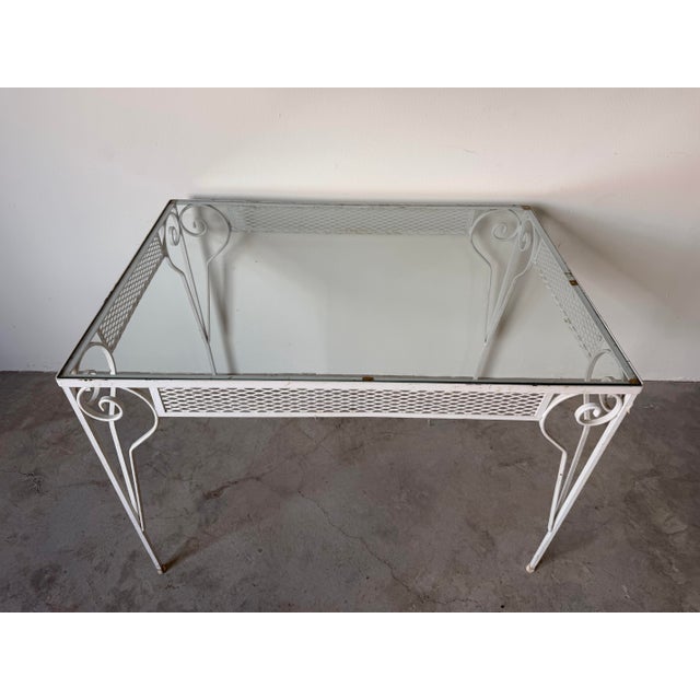 Mid-Century Modern Vintage White Painted Metal and Glass Top Garden Dining Table For Sale - Image 3 of 11