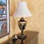 Wildwood Hand Painted Toleware Urn Table Lamp, Rocky Mount Nc, Floral Black & Gold For Sale - Image 12 of 18