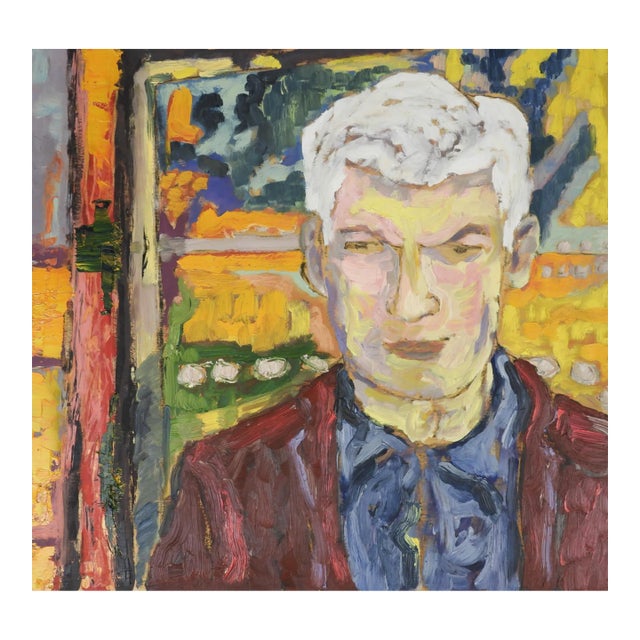 Contemporary Expressionist Portrait Painting of Silver Haired Man For Sale