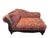 Elegant traditional chaise lounge featuring a richly carved mahogany frame with scrolling arm, acanthus leaf carvings, and...