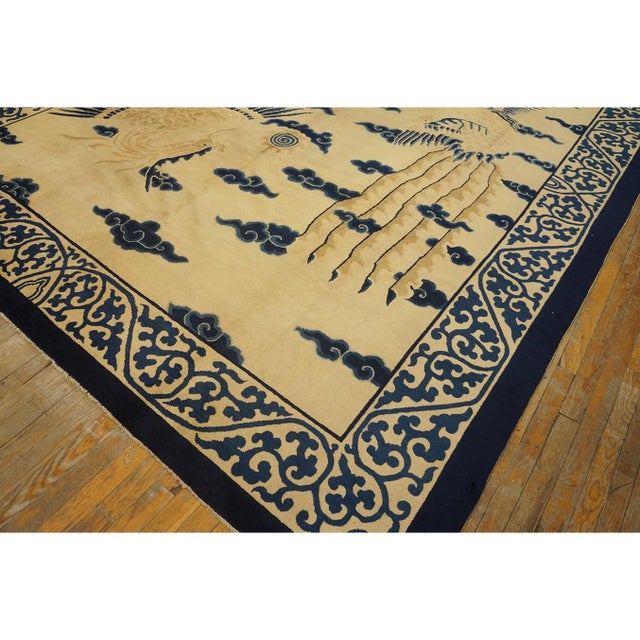 1890s Beige Field Bird Oriental Antique Chinese Allover Room Size Knotted Rug For Sale In New York - Image 6 of 11