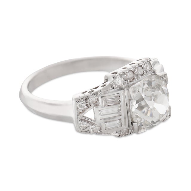 1930s Art Deco Gia 2.13 Carat Old Mine Cut Diamond 14k White Gold Engagement Ring, Size 6.75 For Sale - Image 4 of 6