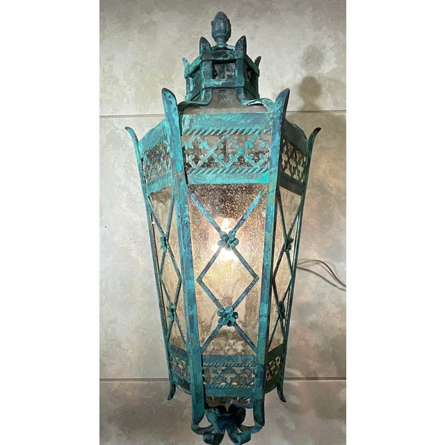 1970s Magnificent Single Vintage Bronze & Brass Hexagonal Wall Lantern Sconce For Sale - Image 5 of 17