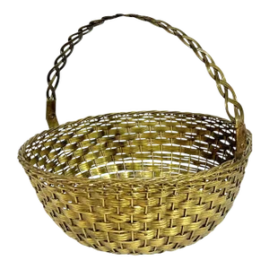 Vintage French Provincial Brass Braided Market Basket