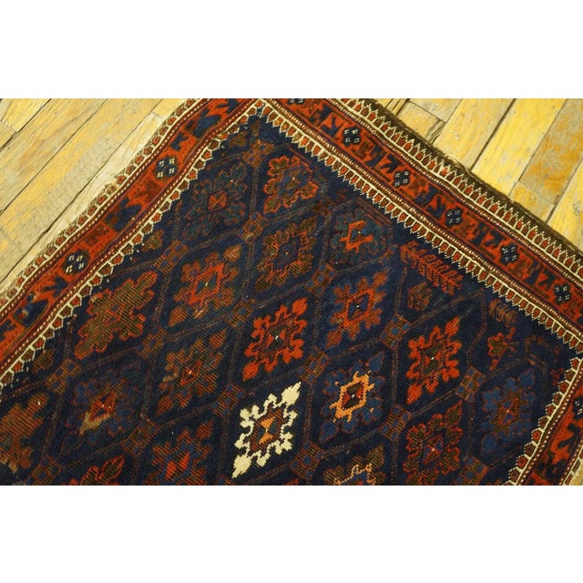Textile 1900s Navy Blue Diamond Tribal Antique Persian Baluch Rug 2'3'' X 2'9'' Knotted Wool Carpet For Sale - Image 7 of 9