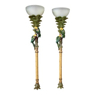 Pair of Monumental Tropical Parrot Palm Tree Wall Torchieres by Pacific Coast Lighting, 2003 For Sale