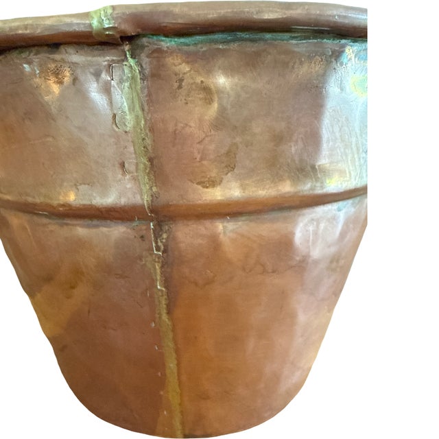 19th Century Antique Hand-Hammered Dovetailed Brazed Copper Cachepot For Sale - Image 9 of 9
