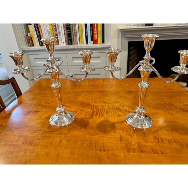 Elevate any table or interior with this exquisite matched pair of sterling silver candelabra by Gorham, one of America's...
