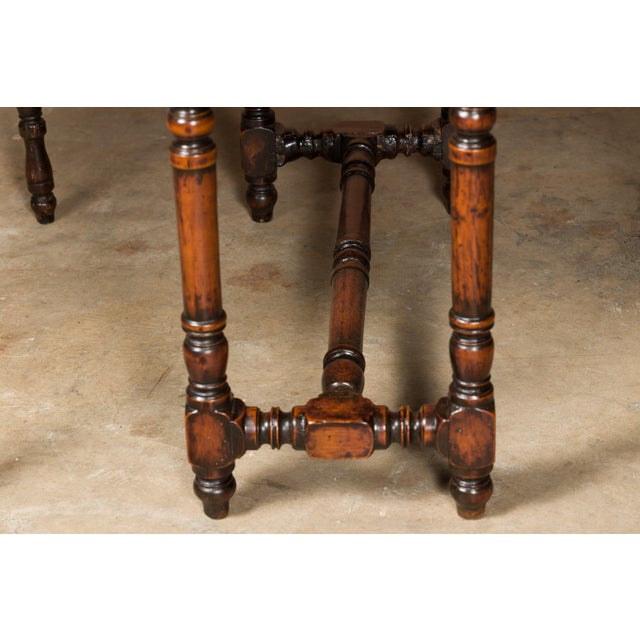 English 19th Century Oak Drop Leaf Table with Turned Legs and Two Drawers For Sale - Image 11 of 12