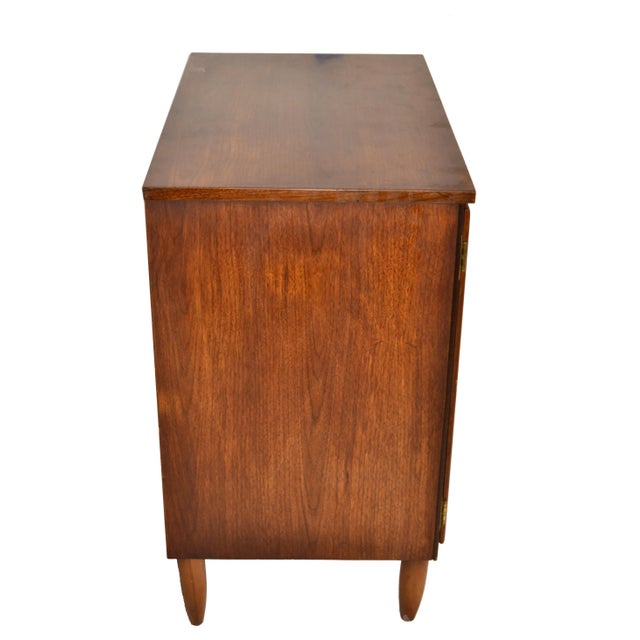 Wood 1950s Mid-Century Modern 2 Woven Cane Doors Wood Cabinet Brass Knobs American For Sale - Image 7 of 13