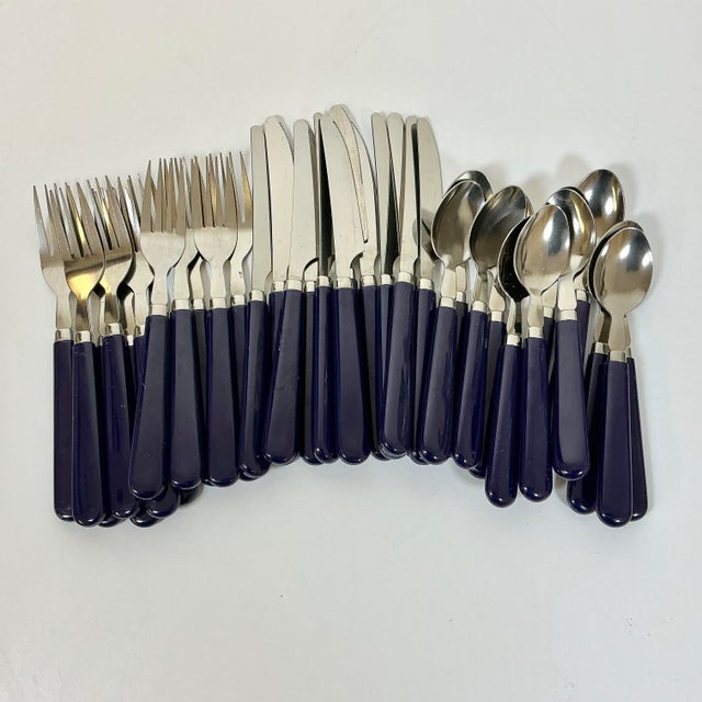 Mid 20th Century 1970s Vintage Contemporary Boho Chic Navy Stainless Steel Flatware - Set of 36, Service for 12 For Sale - Image 5 of 10