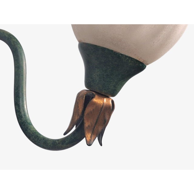 1960s Italian Floral Wall Sconces, Green Metal, Bronze, Glass - Pair For Sale - Image 11 of 12