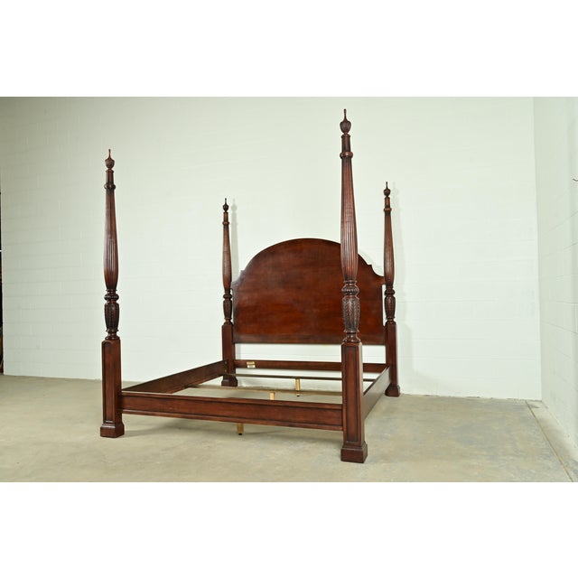 English Henredon Georgian Carved Cherry Wood King Size Poster Bed For Sale - Image 3 of 11