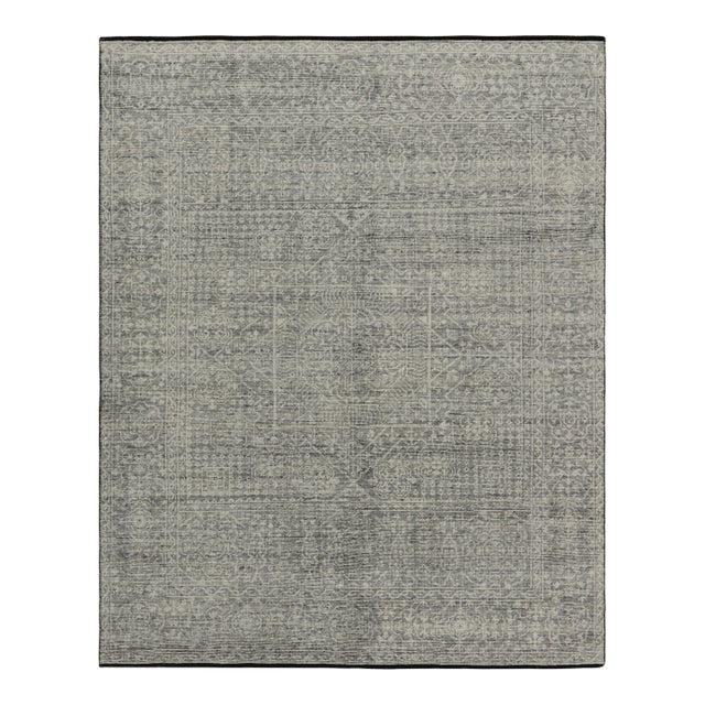 Rug & Kilim’s Mamluk Style Rug with Geometric Floral Patterns in Gray and White - 8x10 For Sale