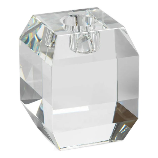 Collier Beveled Cubic Crystal Taper Candle Holder, Small For Sale