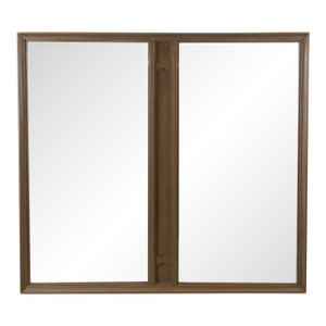 Mid Century Modern Long Rectangular Wall Mirror With Two Glass Panels and Wood Accent