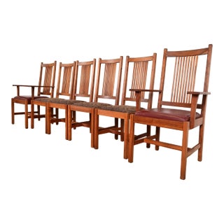 Stickley Mission Arts & Crafts Cherry Wood Spindle Back Dining Chairs, Set of Six For Sale