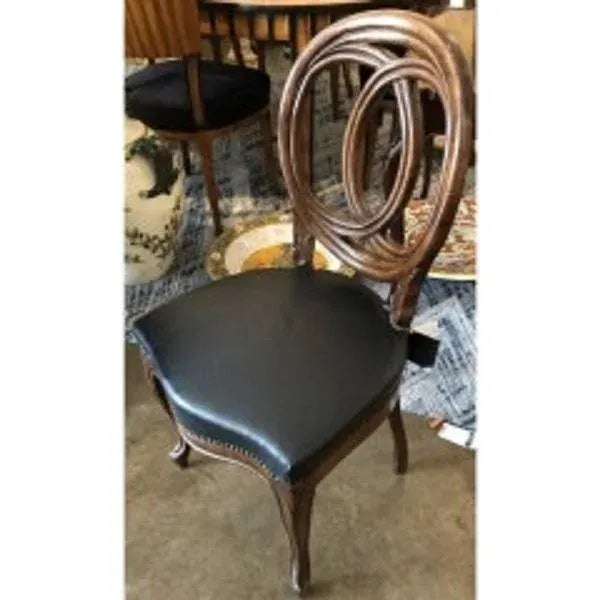 Pair of Traditional Wood and Leather Seat Chair. Created in Italy.