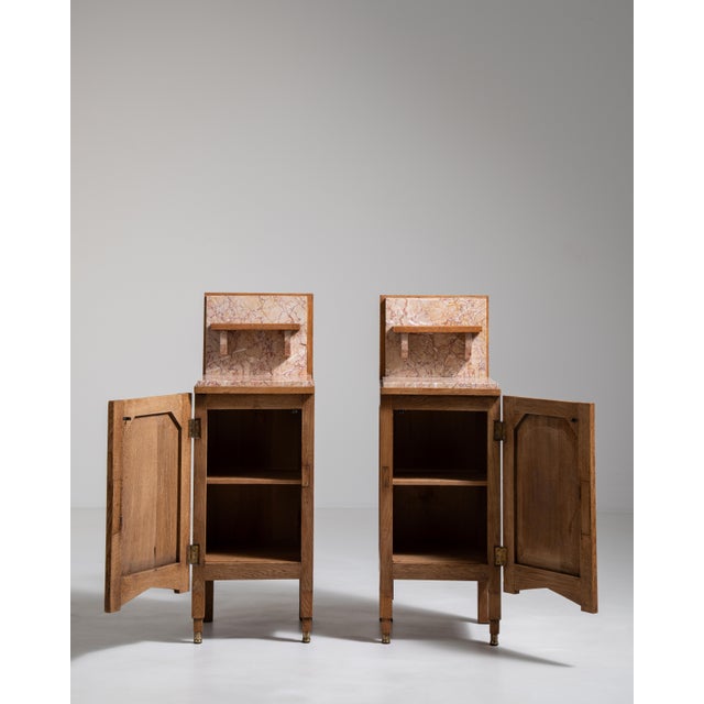 1910s Pair Of Art Noveau Side Tables With Marble Tops And Carved Panels For Sale - Image 14 of 17