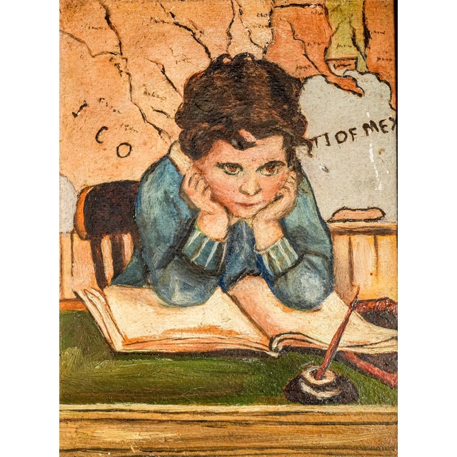 Captivating and wonderfully expressive, this unusual circa 1915 oil painting portrait captures a poignant moment of...