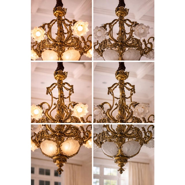 1860 French Artisan Louis XVI Gold Bronze Chandelier For Sale - Image 13 of 18