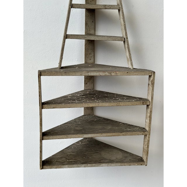 Gray Vintage Folk Art Contracted Paint Finish Tiered Corner Shelf, Circa 1930s-40s For Sale - Image 8 of 13