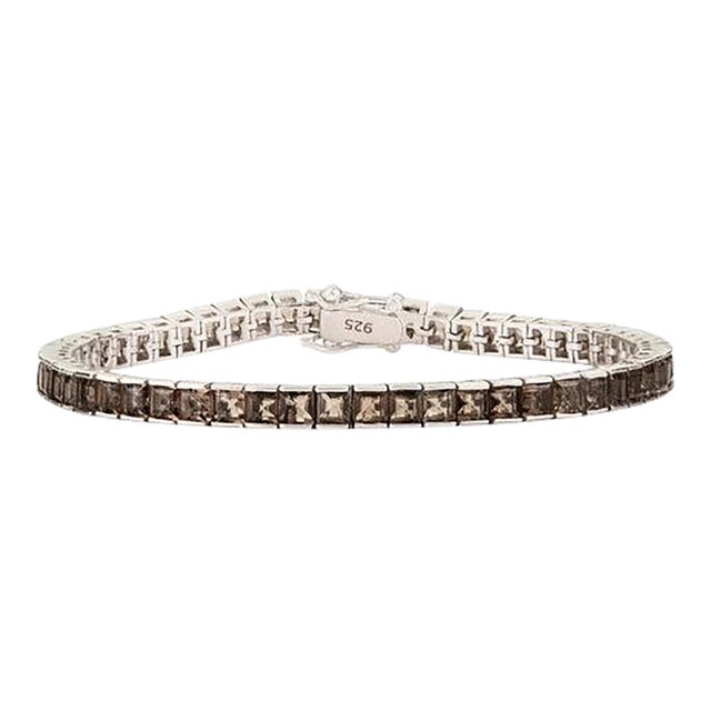 10.14 Carat Princess Cut Smoky Topaz Silver Tennis Bracelet for Unisex For Sale