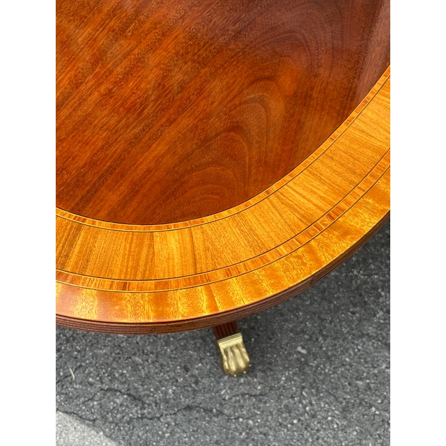 Traditional Late 20th Century Councill Craftsmen Georgian Banded Mahogany Double Pedestal Dining Table With 3 Leaves For Sale - Image 3 of 18