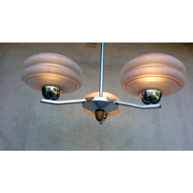 Material: metal, rough glass. nice authentic retro vintage chandelier lidokov. Chrome holder. 3 light elements made of...