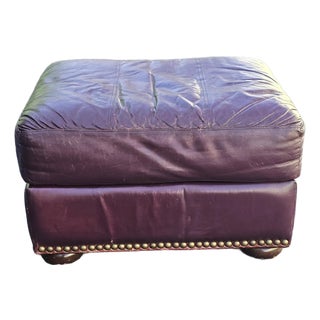 Late 20th Century Robinson and Robinson Furniture Rustic Top Grain Leather Burgundy Ottoman For Sale