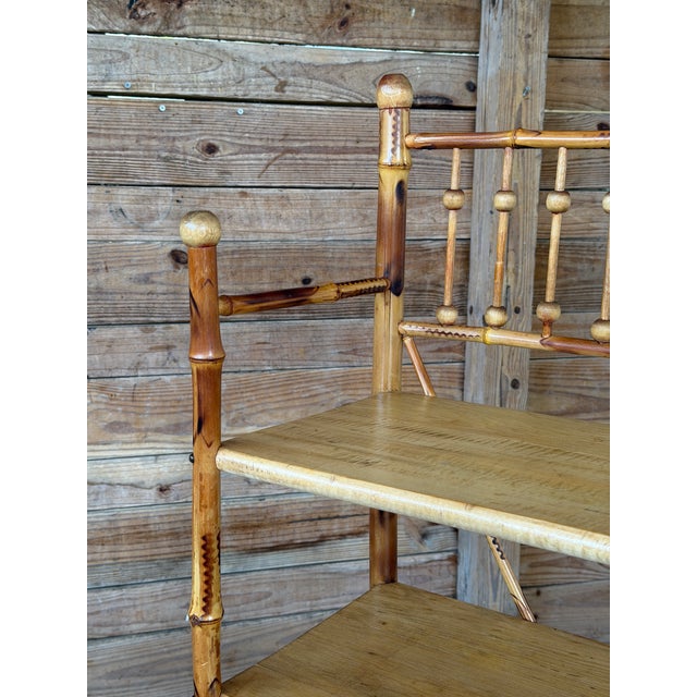 Tan Antique Victorian Aesthetic Movement Burnt Bamboo Four-Tier Shelf Etagere For Sale - Image 8 of 11