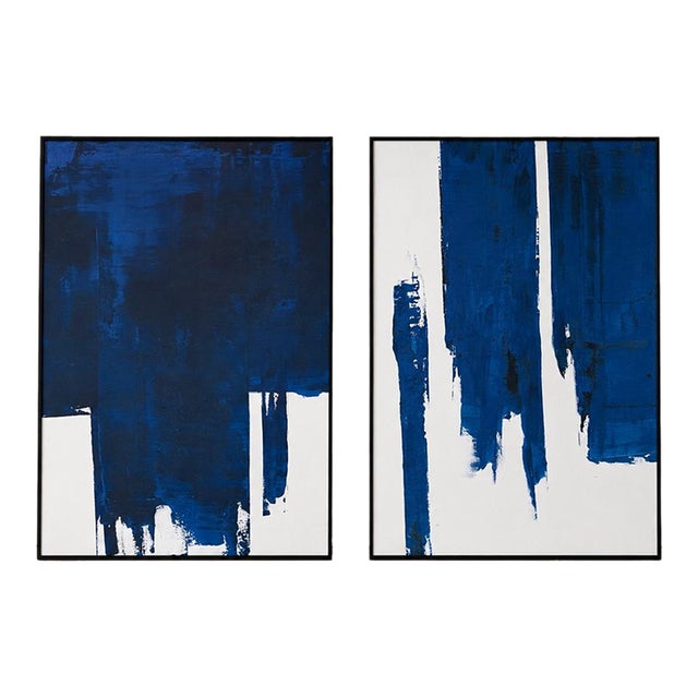 Oversized Rh General Public Koen Lybaert “Almost Blue” Framed Abstract Artworks - a Pair For Sale