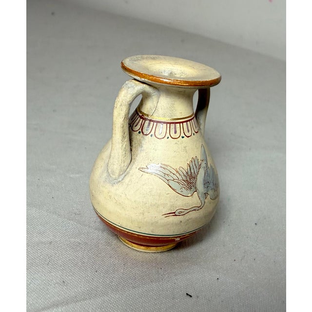 Ceramic Antique Hand Painted Greek Amphora Miniature Dollhouse Pottery Bird Clay Vase For Sale - Image 7 of 9