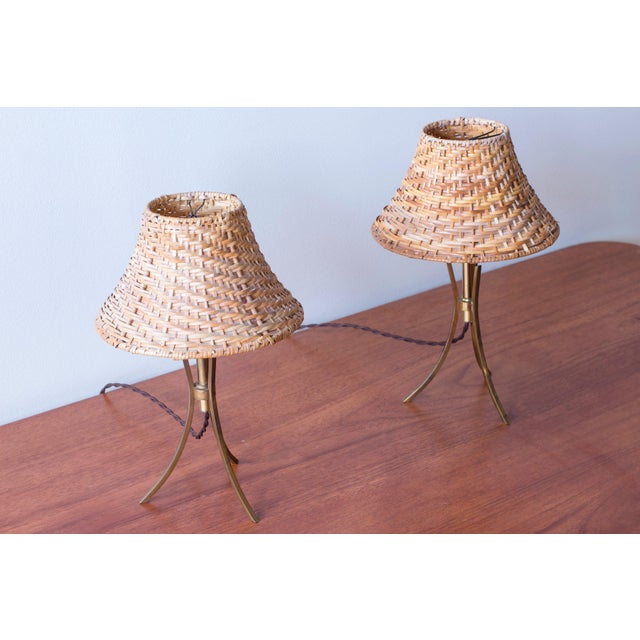 1950s Swedish Modern Table Lamps with Rattan Shades, Set of 2 For Sale - Image 5 of 16