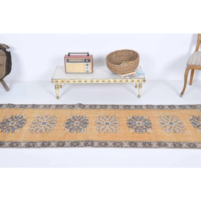 Vintage Turkish Hand-Knotted vintage rug is a semi-antique vintage runner rug.'70s Eastern region of Turkey's unique rug...