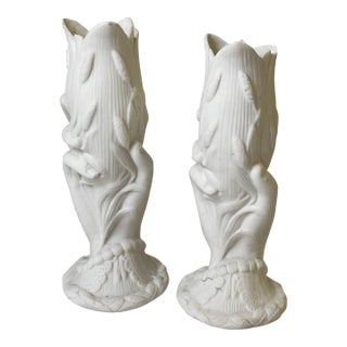 19th Century Victorian Royal Copenhagen Style Parian Ware Porcelain Hand Vases- a Pair For Sale