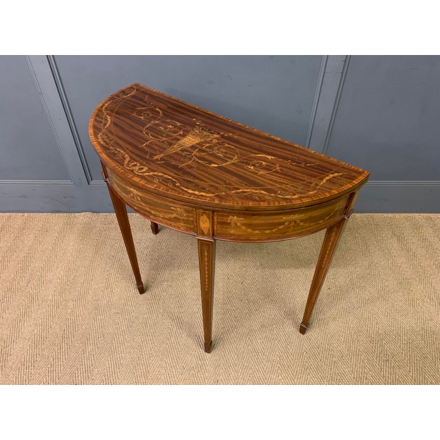Wood Antique Inlaid Mahogany Card Table, 1900 For Sale - Image 7 of 16