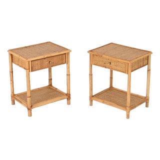 French Riviera Nightstands in Bamboo, Rattan and Brass, Italy, 1970s, Set of 2 For Sale