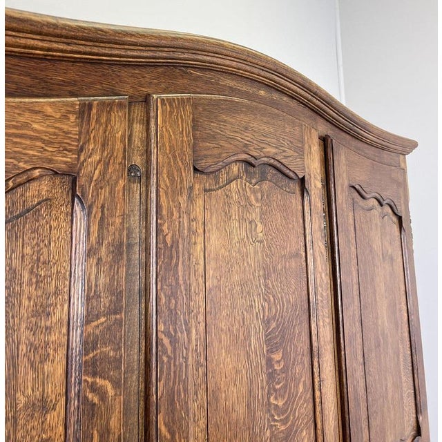 Wood Vintage French Louis XVI Style Carved Oak 3-Door Wardrobe For Sale - Image 7 of 16