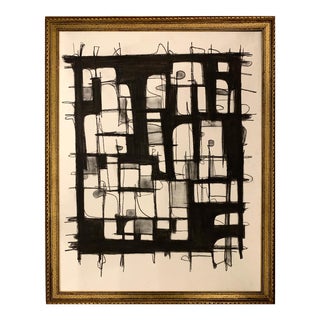 Contemporary Black and White Charcoal Framed Drawing For Sale