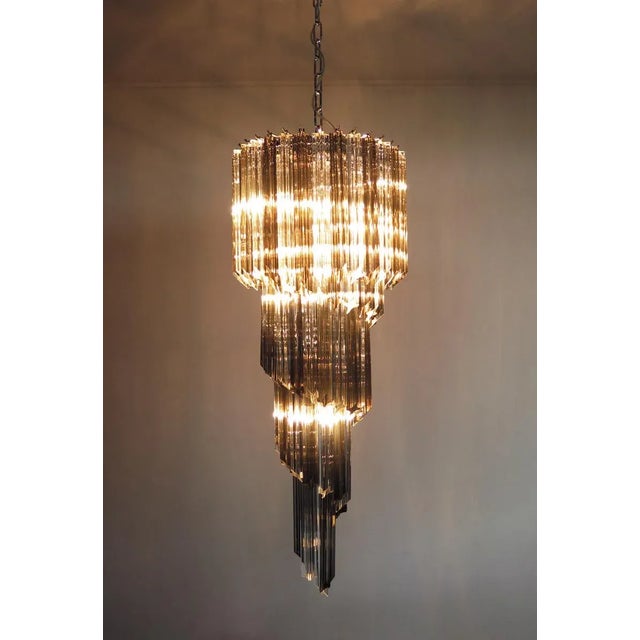 Vintage Italian Chandelier with 86 Smoked Glass Prisms, 1983 For Sale - Image 3 of 15