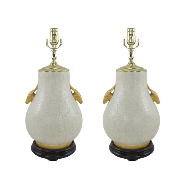 Pair of Vintage White Porcelain Vase Table Lamps With Crackled Finish, For Sale - Image 9 of 9