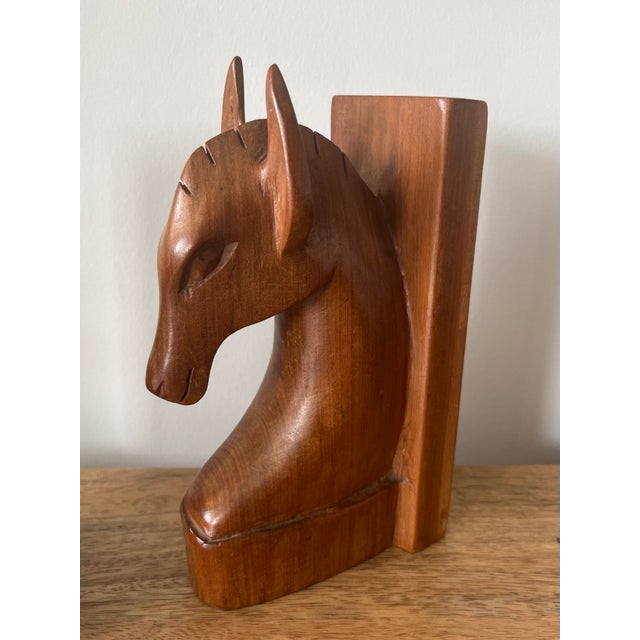 1960s Vintage Hand-Carved Wooden Horse Head Bookends-a Pair For Sale In Houston - Image 6 of 12
