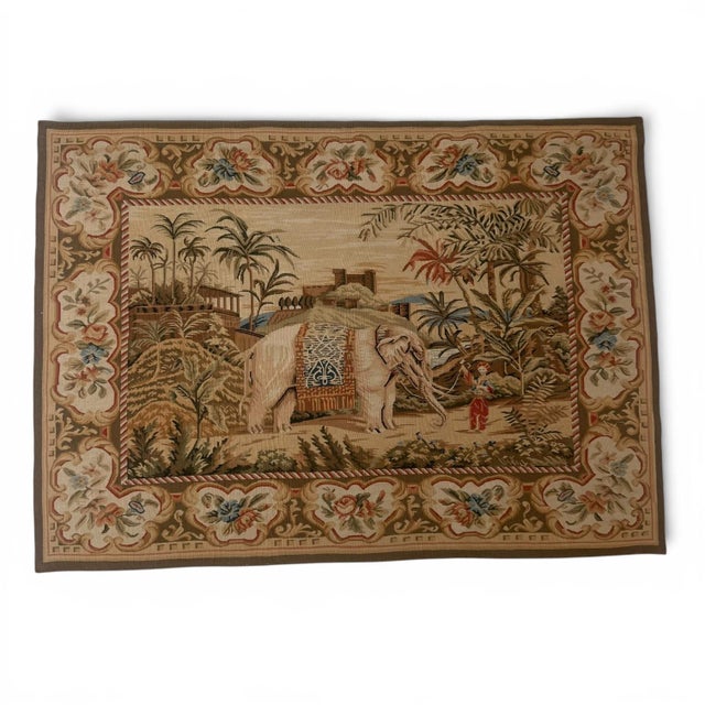 Handmade Chinese Aubusson-Style Elephant Tapestry, Vintage For Sale - Image 4 of 6