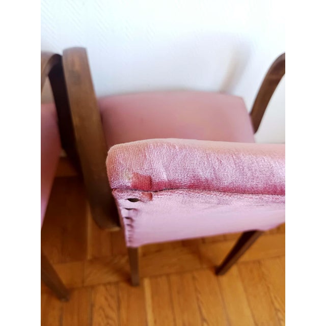 Art Deco Pink Velvet Moustache Armchairs, 1940s, Set of 2 For Sale - Image 10 of 11