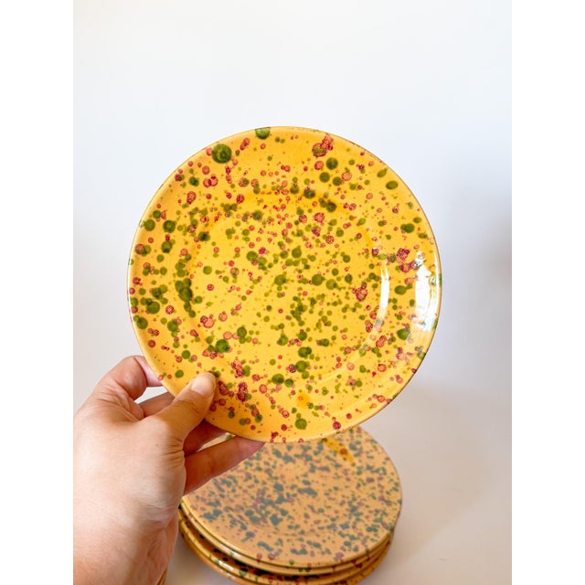 Yellow Vintage Splatterware Dinner and Salad Plates, Made in Italy for Neiman Marcus For Sale - Image 8 of 10