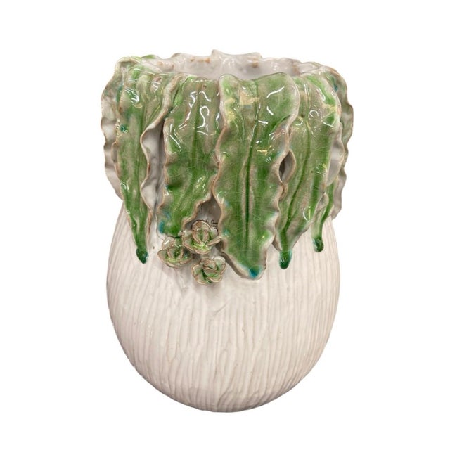 Italian Hand-Crafted Italian Majolica Cabbage and Succulent Ceramic Vase For Sale - Image 3 of 12