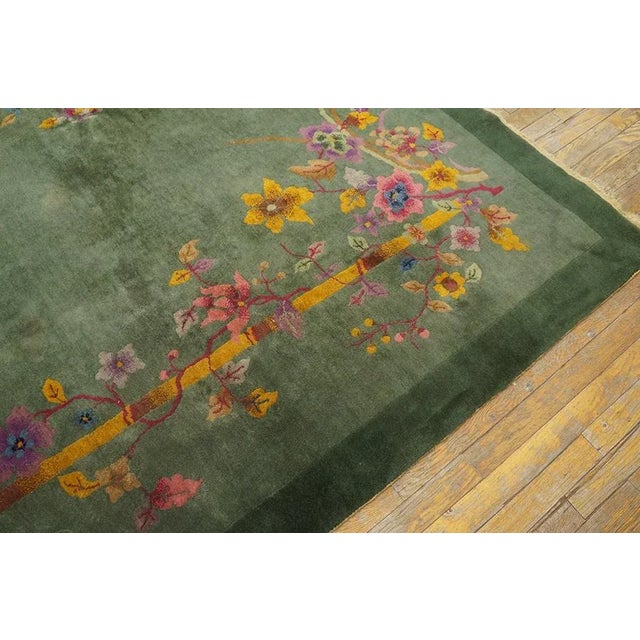 Textile 1920s Green Floral Bamboo Antique Chinese Art Deco Carpet 7' 10'' X 9' 7'' Knotted Wool Rug For Sale - Image 7 of 11