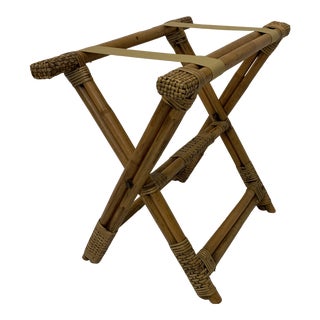 Vintage Burnt Bamboo Luggage Rack Tray Stand For Sale