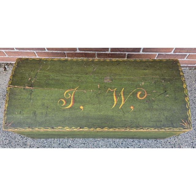 Offered is a beautiful antique folk art blanket chest from New Hampshire. It retains the original hardware and hand-...